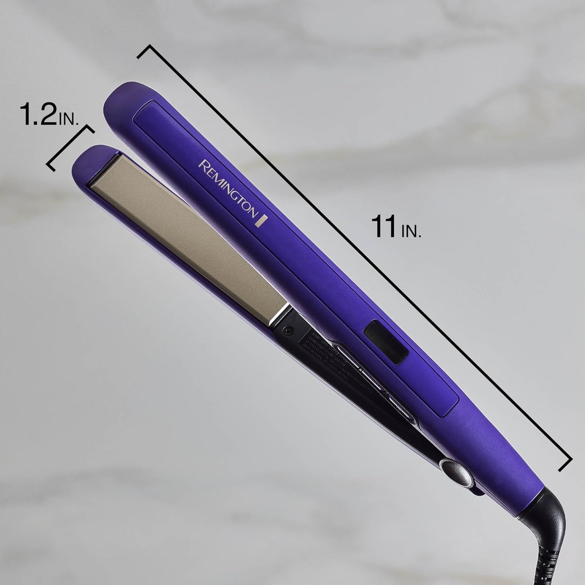 S5505P Remington hair straightener with measurements on a gray background