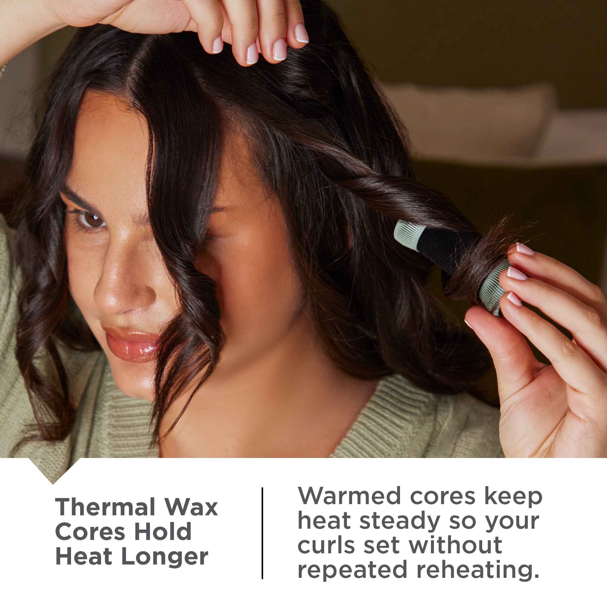 Woman using a H5750NA Botanicals™ Hair Setters on her hair