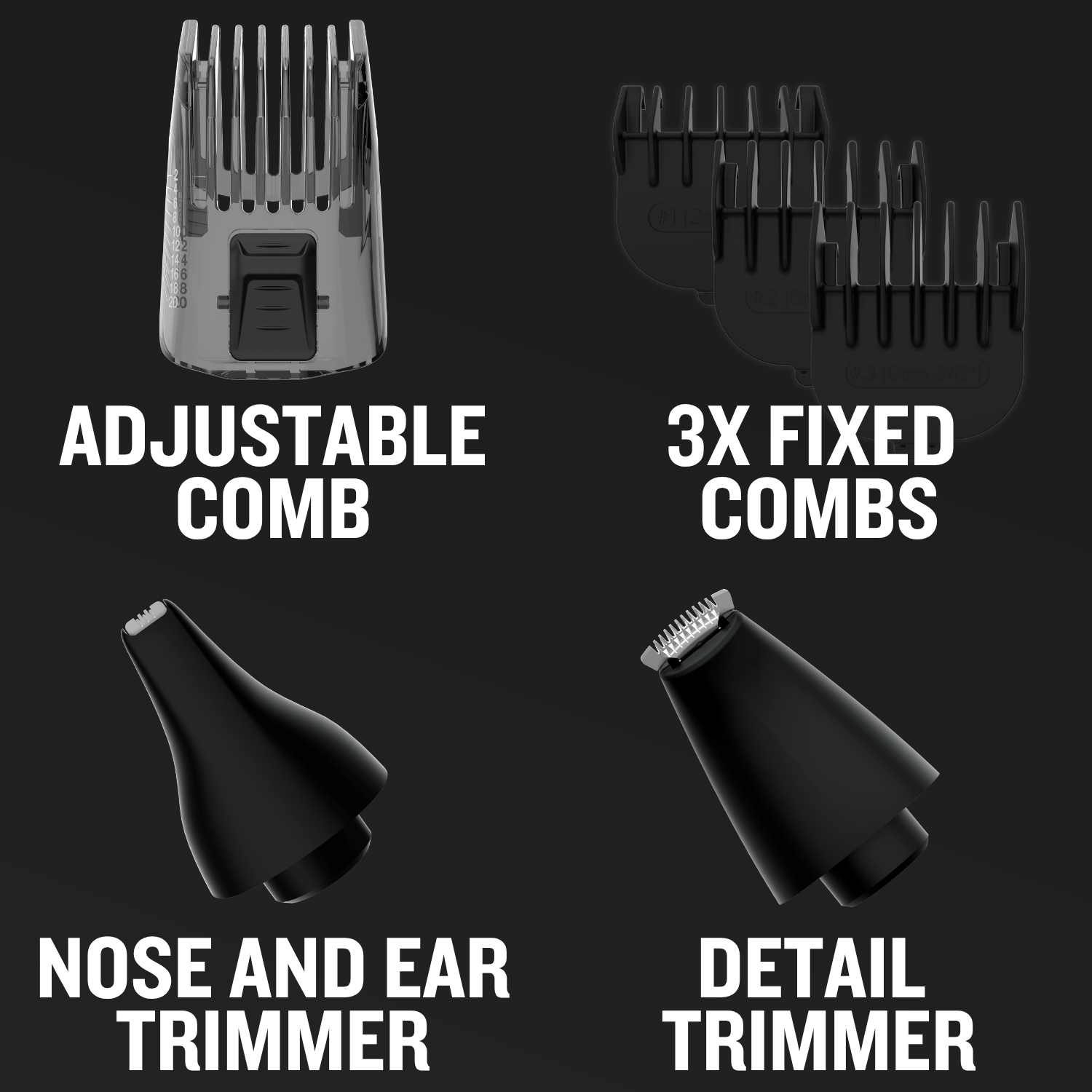 4 different attachments for the Remington PG3000A