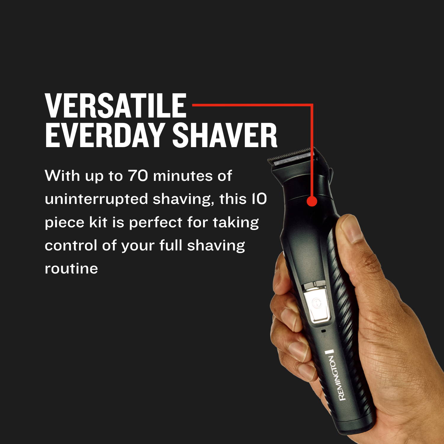 Annotated image of the REMINGTON PG3000A Shaver in a persons hand