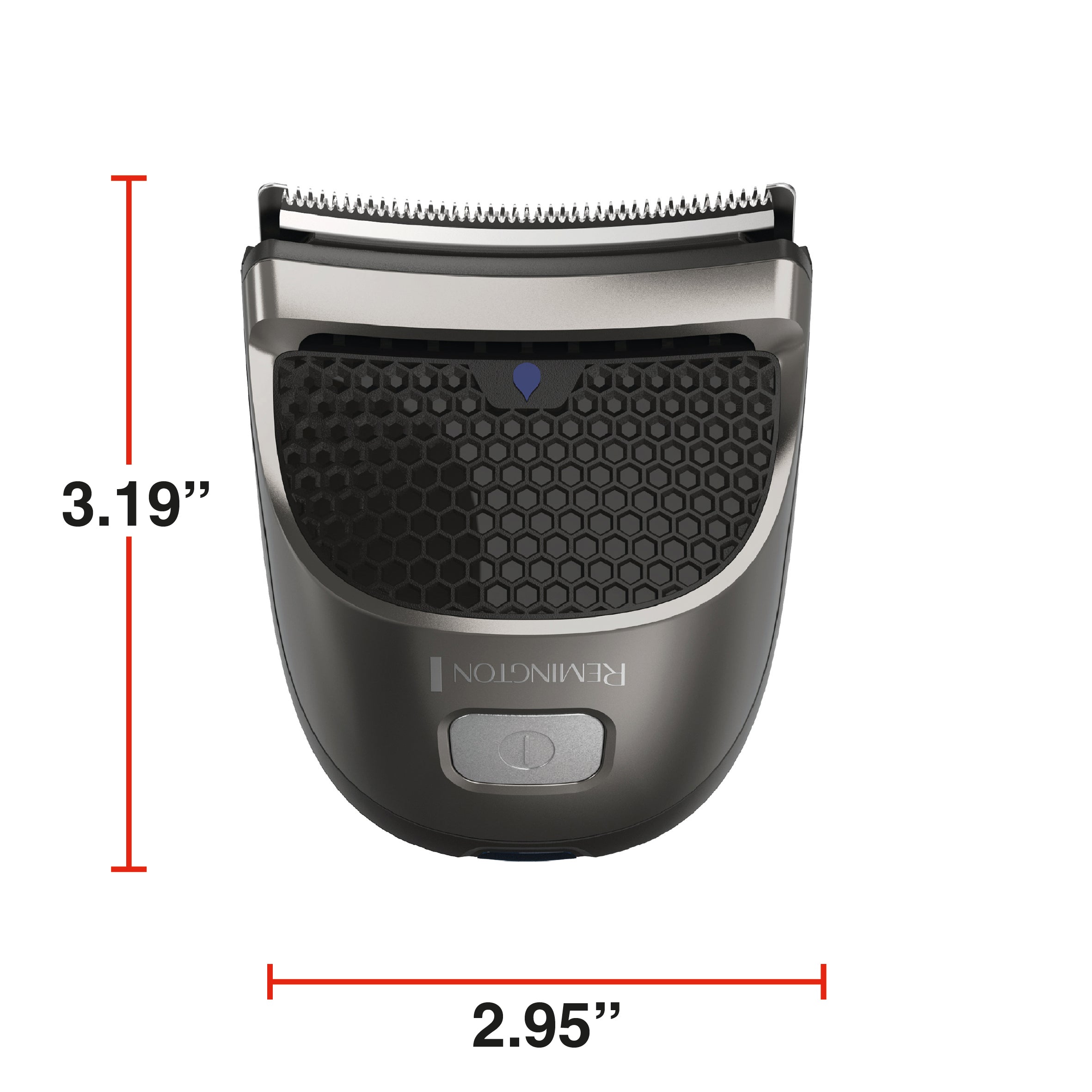 Electric shaver with dimensions on a white background