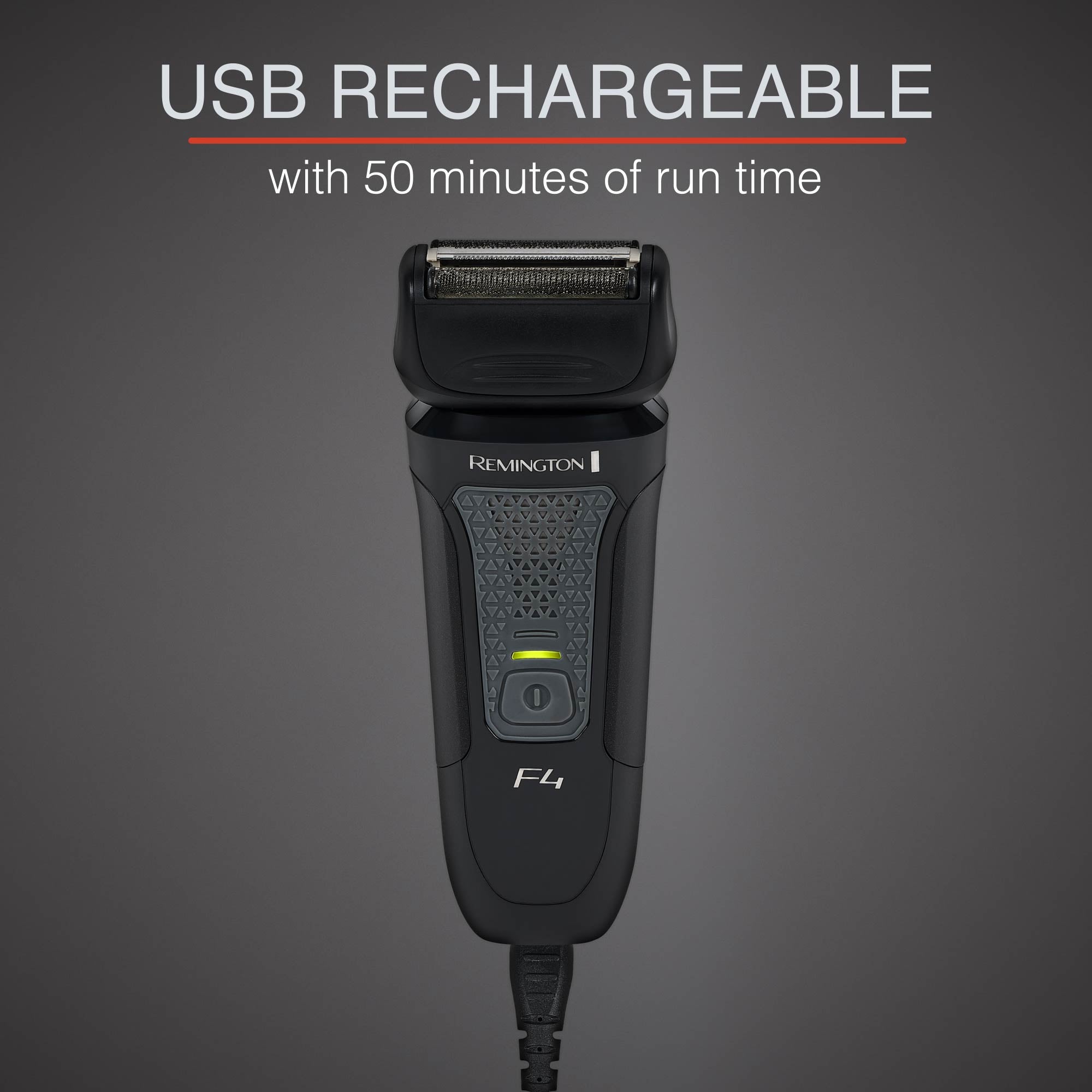 Remington F4010 Foil Shaver USB rechargeable shaver on a gray background