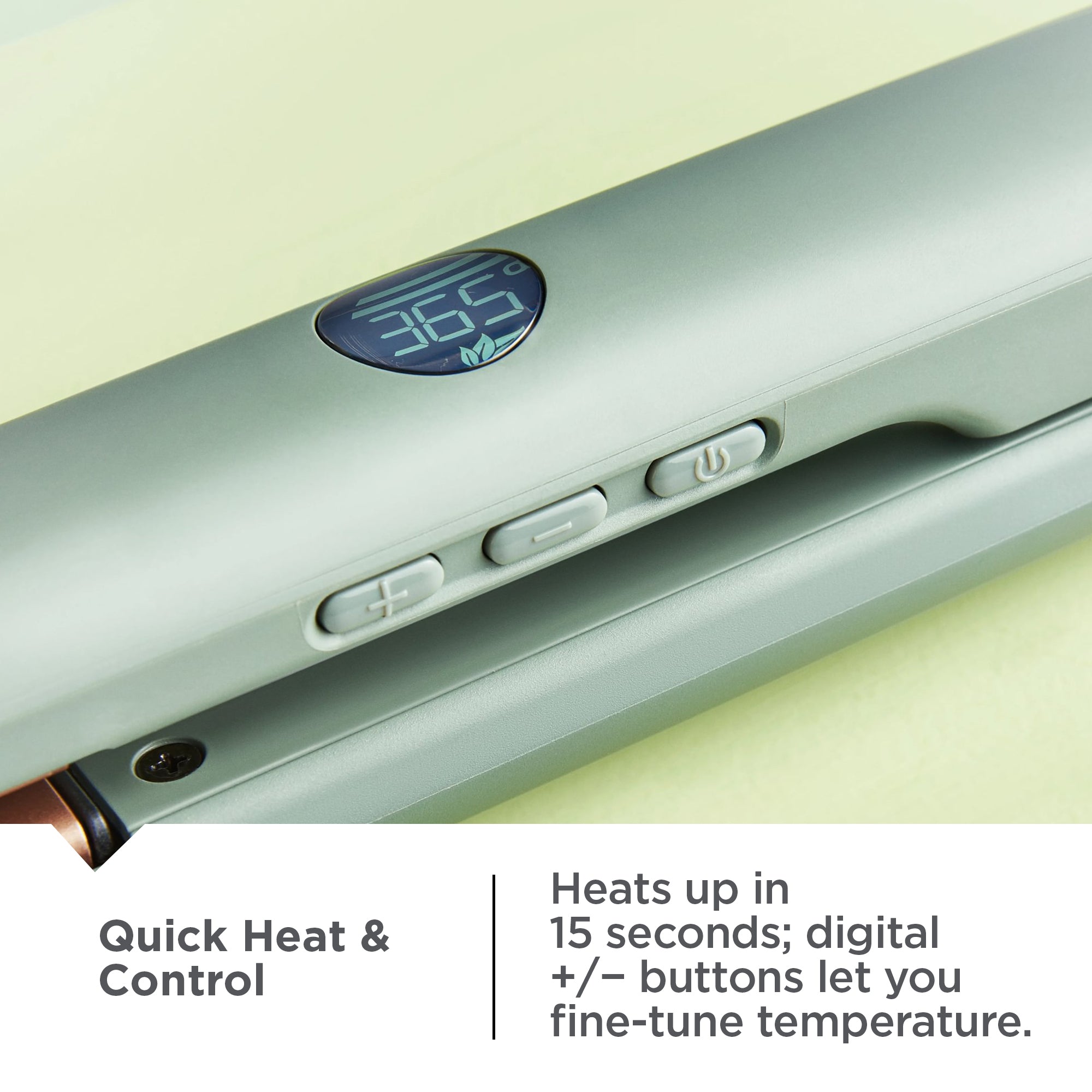 S5750NA Botanicals™ 1" Flat Iron closeup of the digital temperature display on a light background