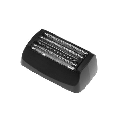 Black electric shaver head on a white background