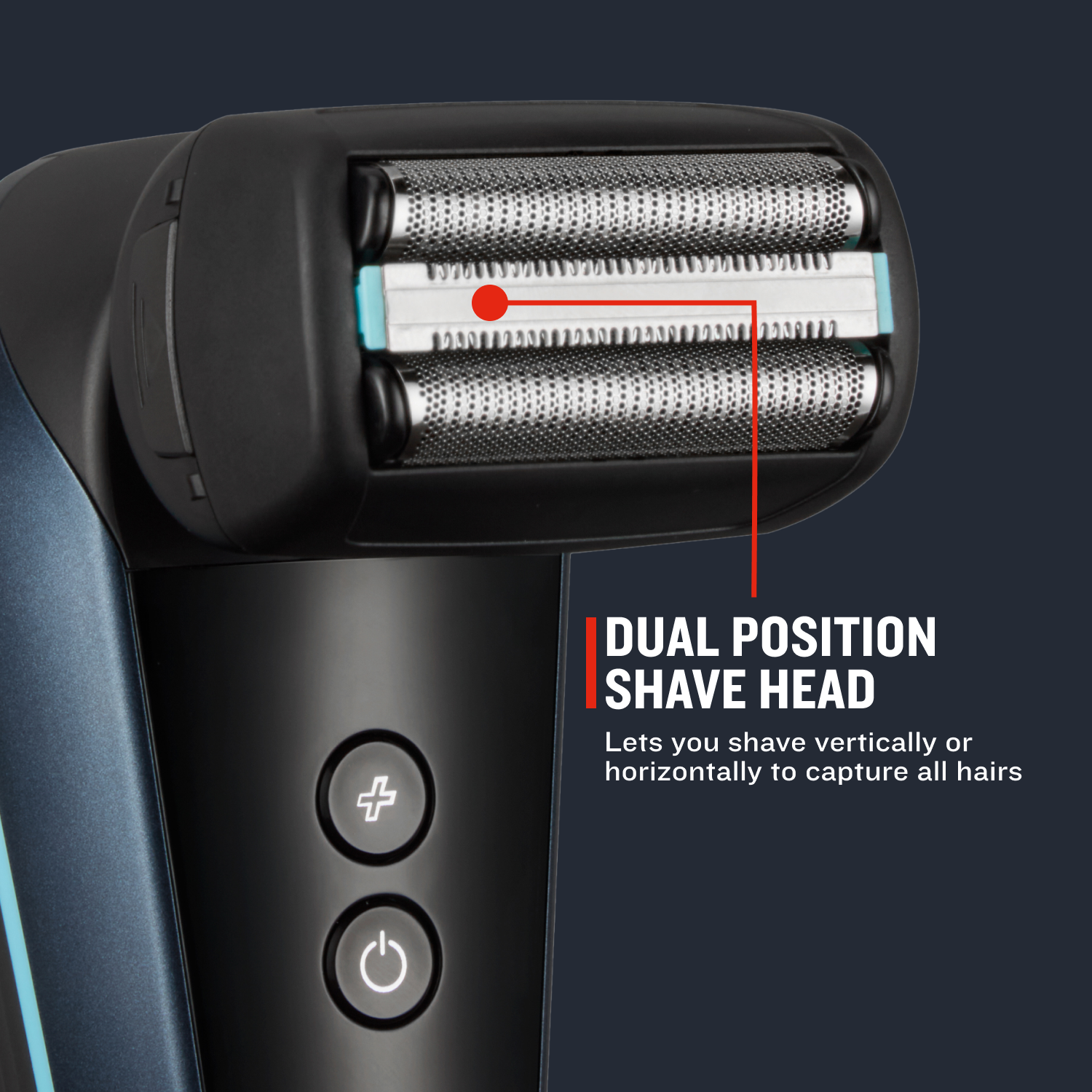 Shaver with dual position shave head on a dark background