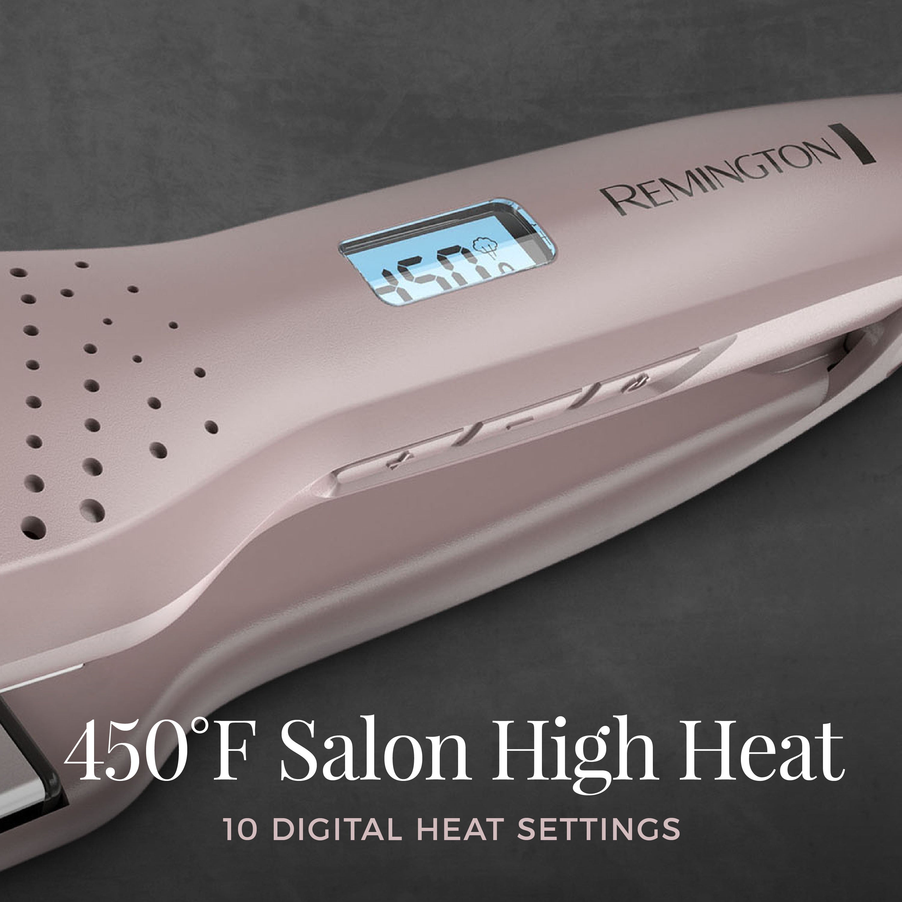 Remington hair dryer with digital display on a dark background