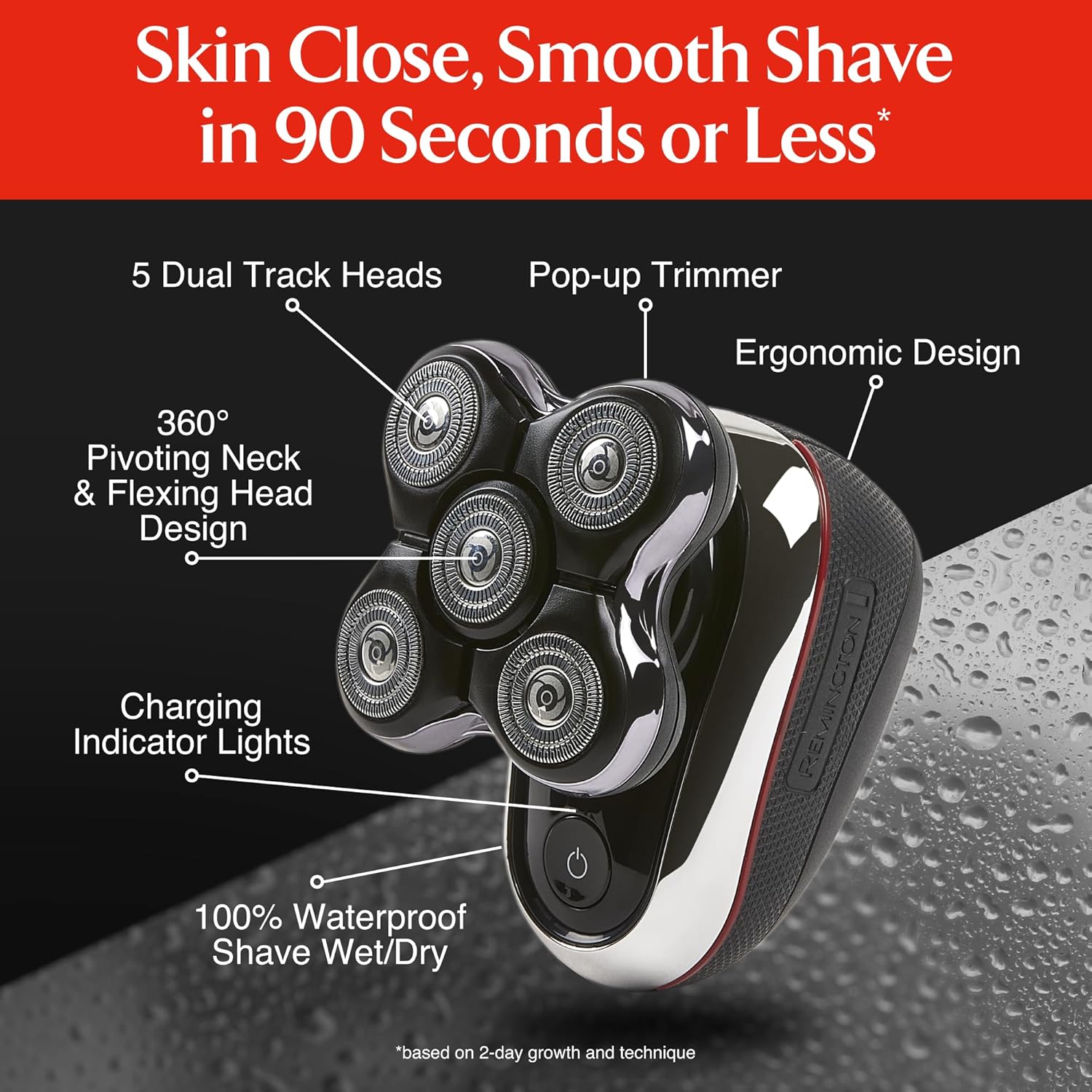 Electric shaver with features highlighted on a black background