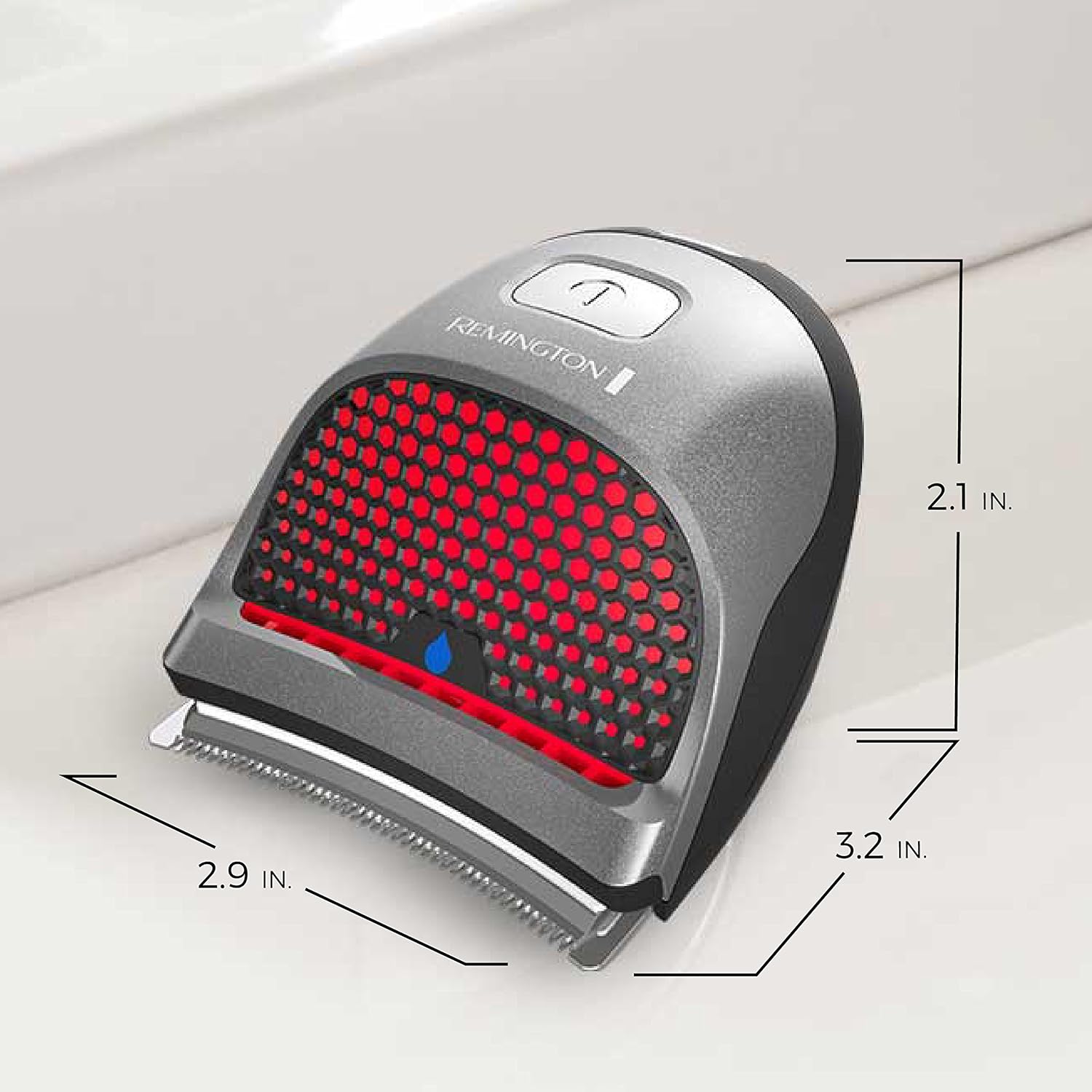 Remington hair clipper with dimensions displayed