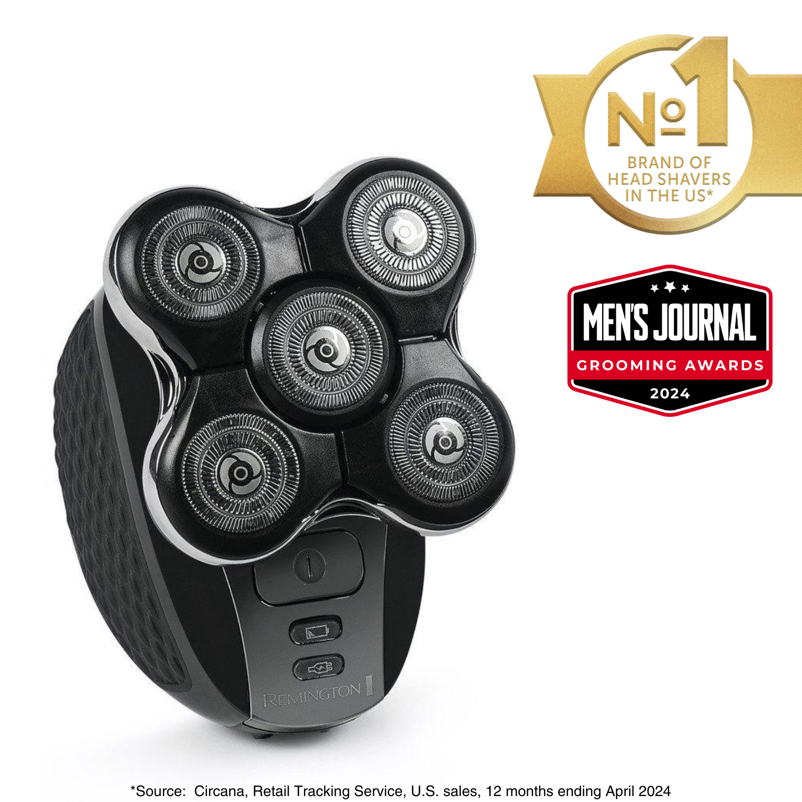 Black electric shaver with 'Men's Journal Grooming Awards 2024' badge on a white background
