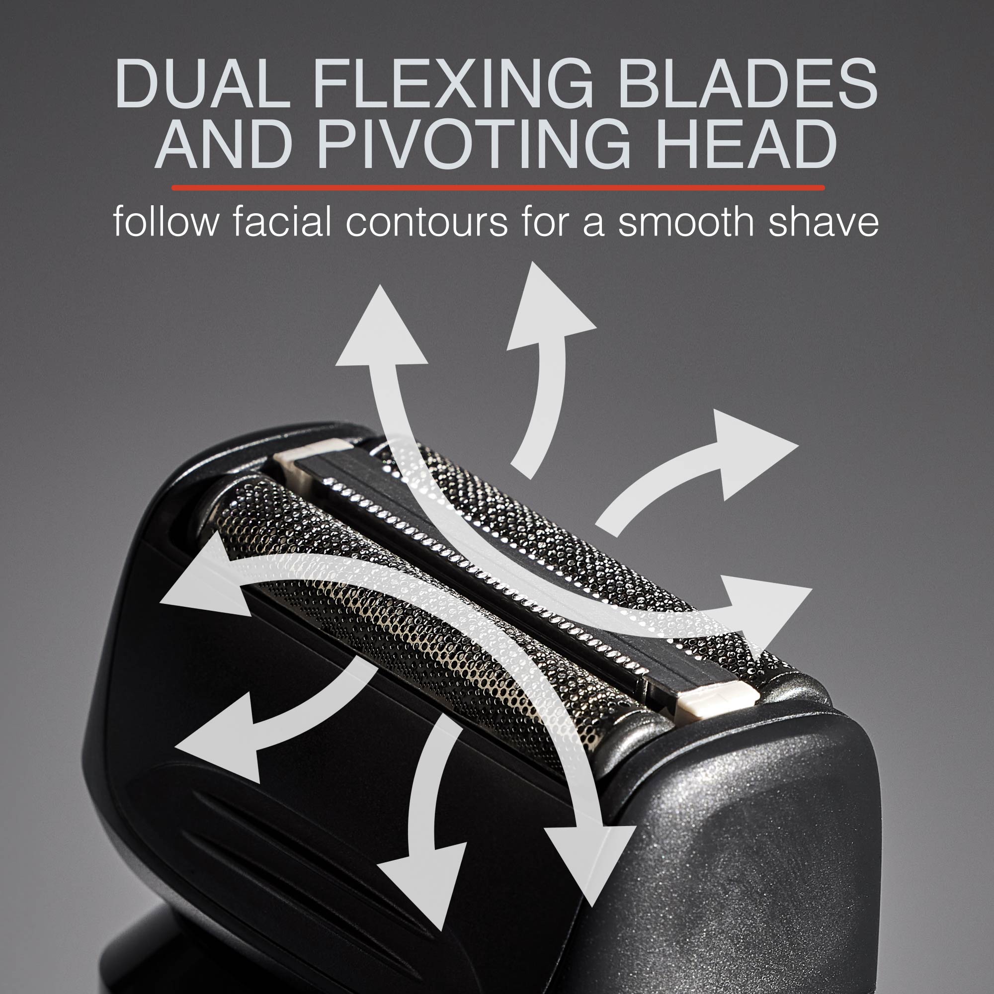 Remington F4010 Foil Shaver head with dual flexing blades and pivoting head feature on a gray background