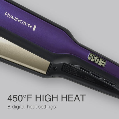 1 3/4" Anti Static Technology Flat Iron, hair straightener with digital display on a gray background