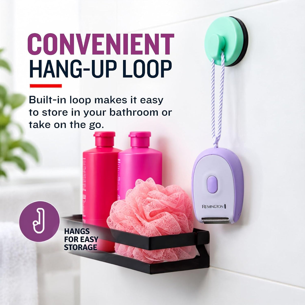 Remington Shaver hanging on the tiled wall of bathroom shower