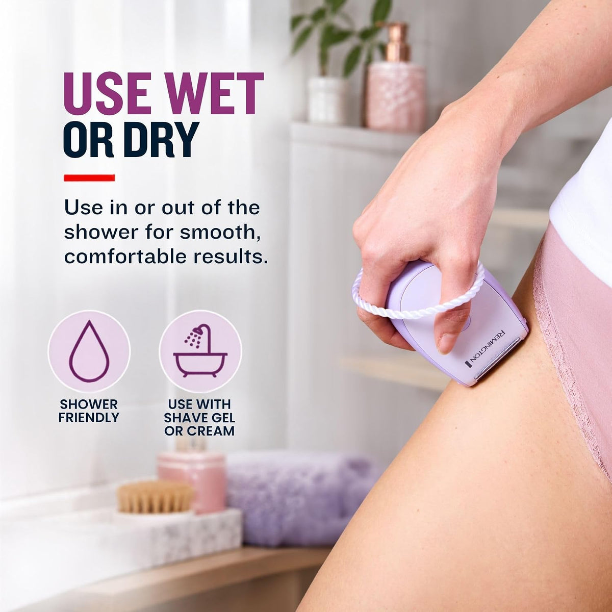 A person using a Remington shaver on their thigh.