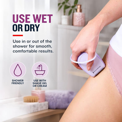 A person using a Remington shaver on their thigh.