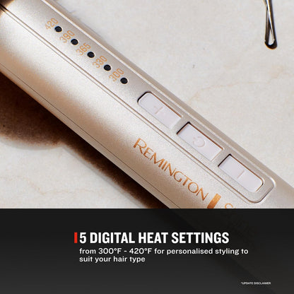 Remington hair styling tool with digital heat settings on a white background