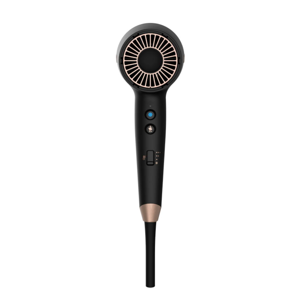 D31A10 Black hair dryer with a fan nozzle on a white background
