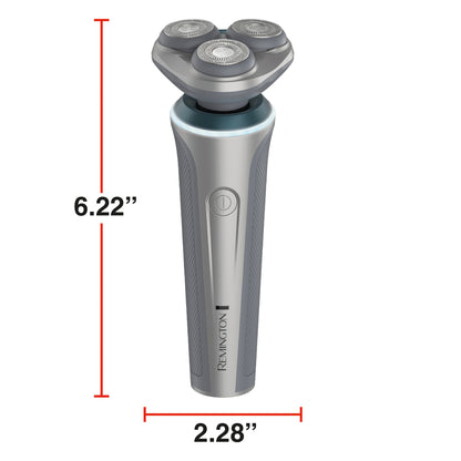RC5390 Rotary shaver shown on a white background with red dimension lines indicating a height of 6.22 inches and a width of 2.28 inches.