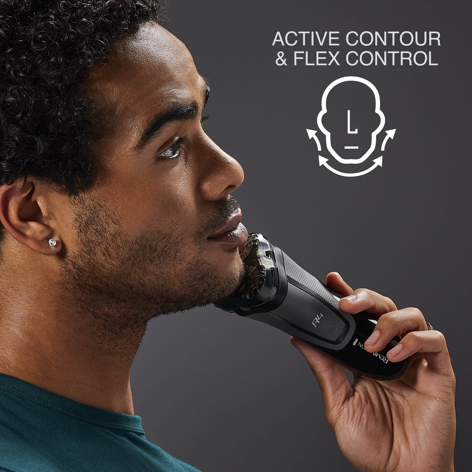 Closeup of man shaving his face with the R4 Style Series Rotary Shaver