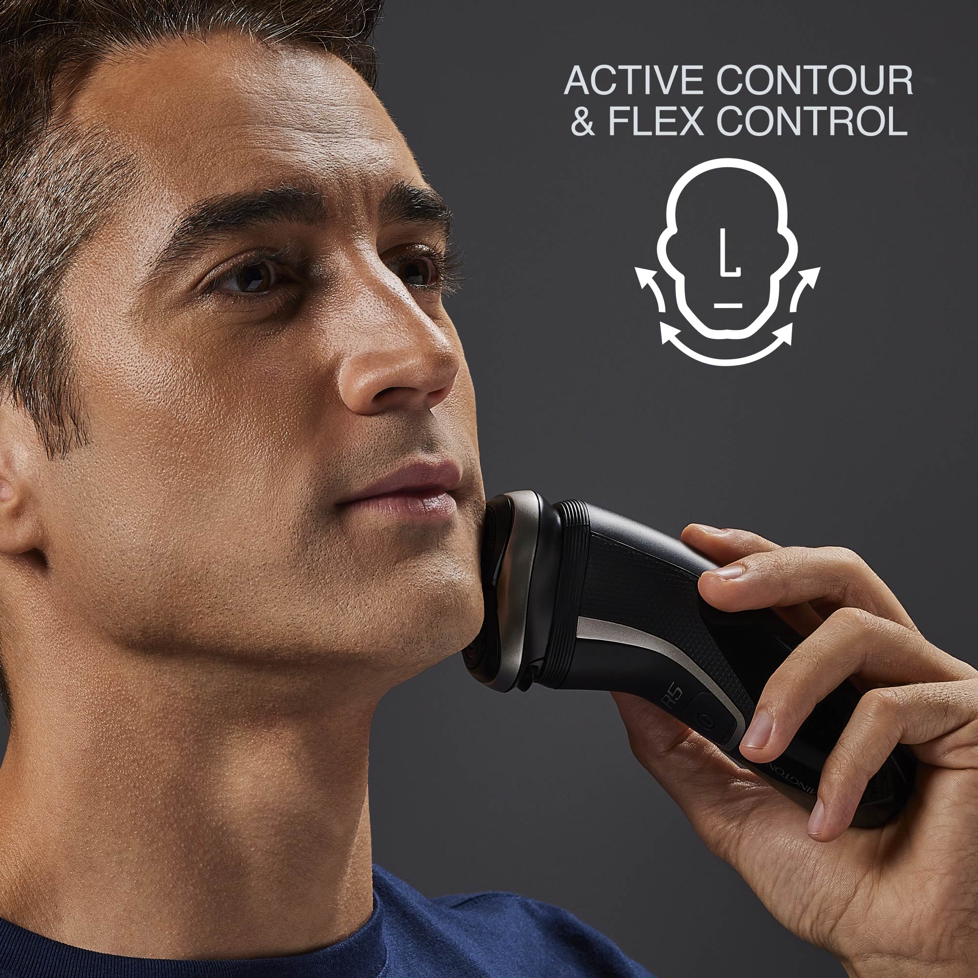 Closeup of man shaving using the R5 Style Series Rotary Shaver