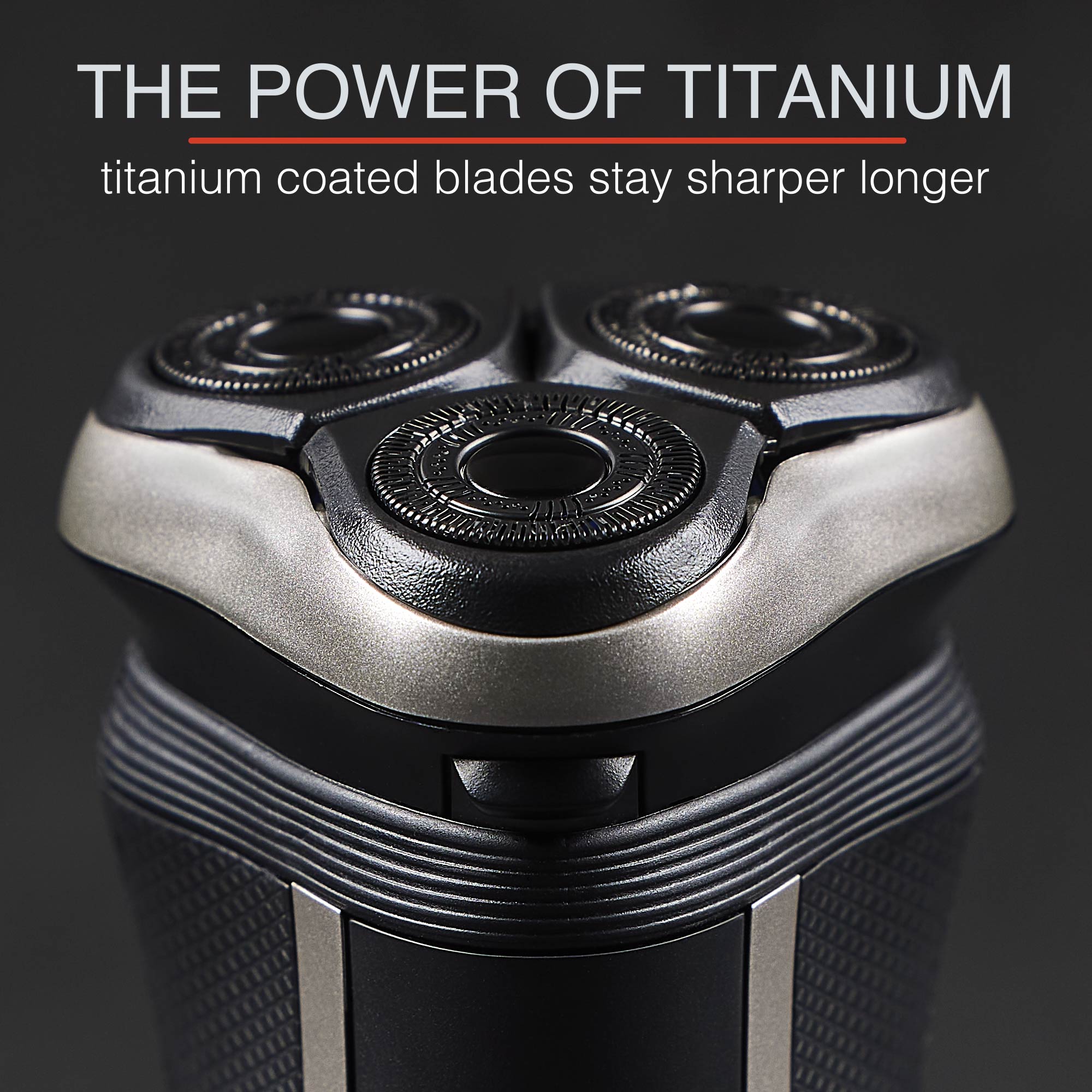 R5 Style Series Rotary Shaver close up showing titanium coated blades