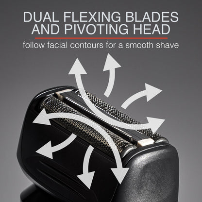 Remington F4010 Foil Shaver head with dual flexing blades and pivoting head feature on a gray background