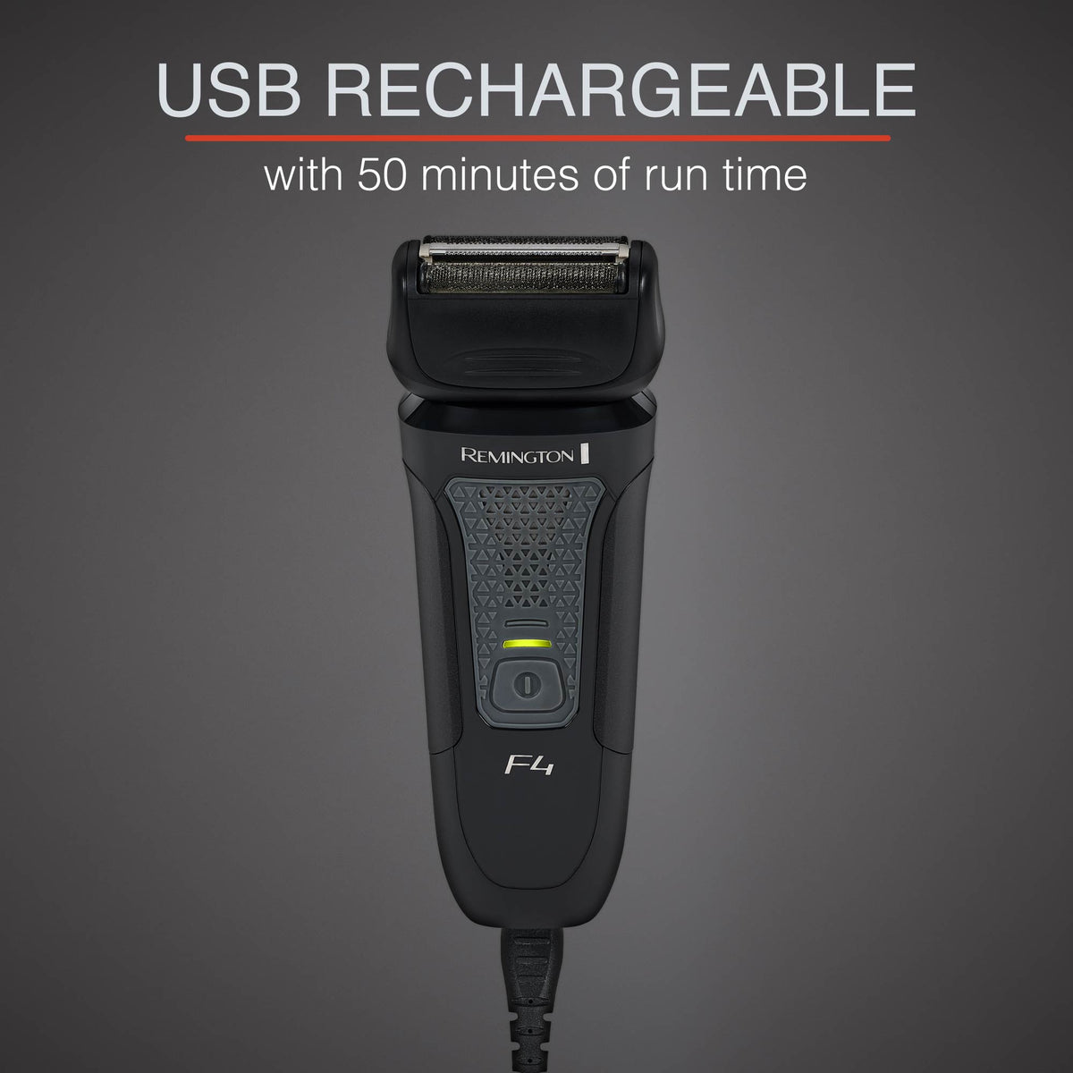 Remington F4010 Foil Shaver USB rechargeable shaver on a gray background