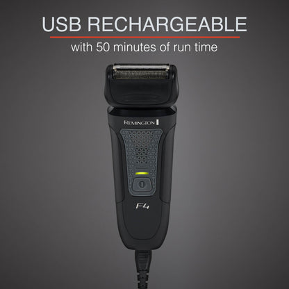Remington F4010 Foil Shaver USB rechargeable shaver on a gray background