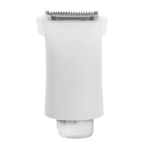 White electric shaver top attachment on a white background