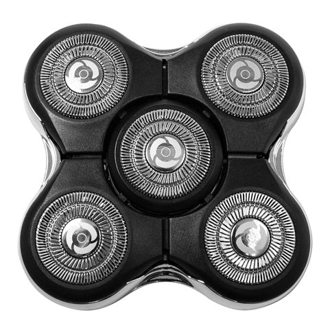 Shaver head with four circular cutting elements on a white background