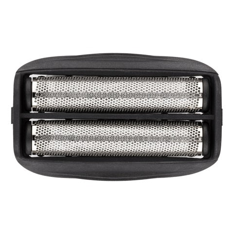 Shaver head with metallic blades on a white background