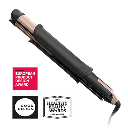 Hair straightener with awards on a white background