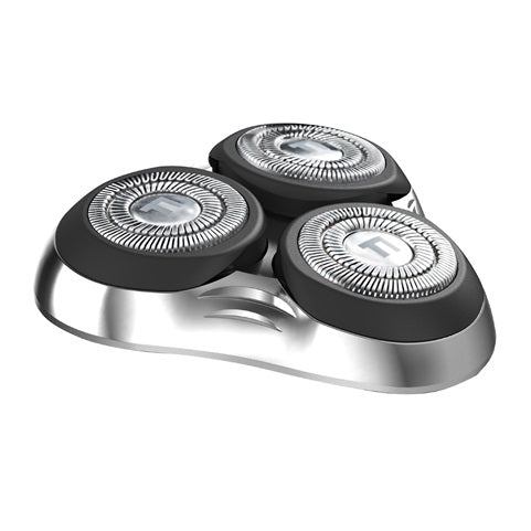 Shaver head with three circular components on a white background