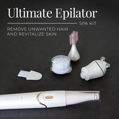 Ultimate Epilator spa kit with various components on a dark background
