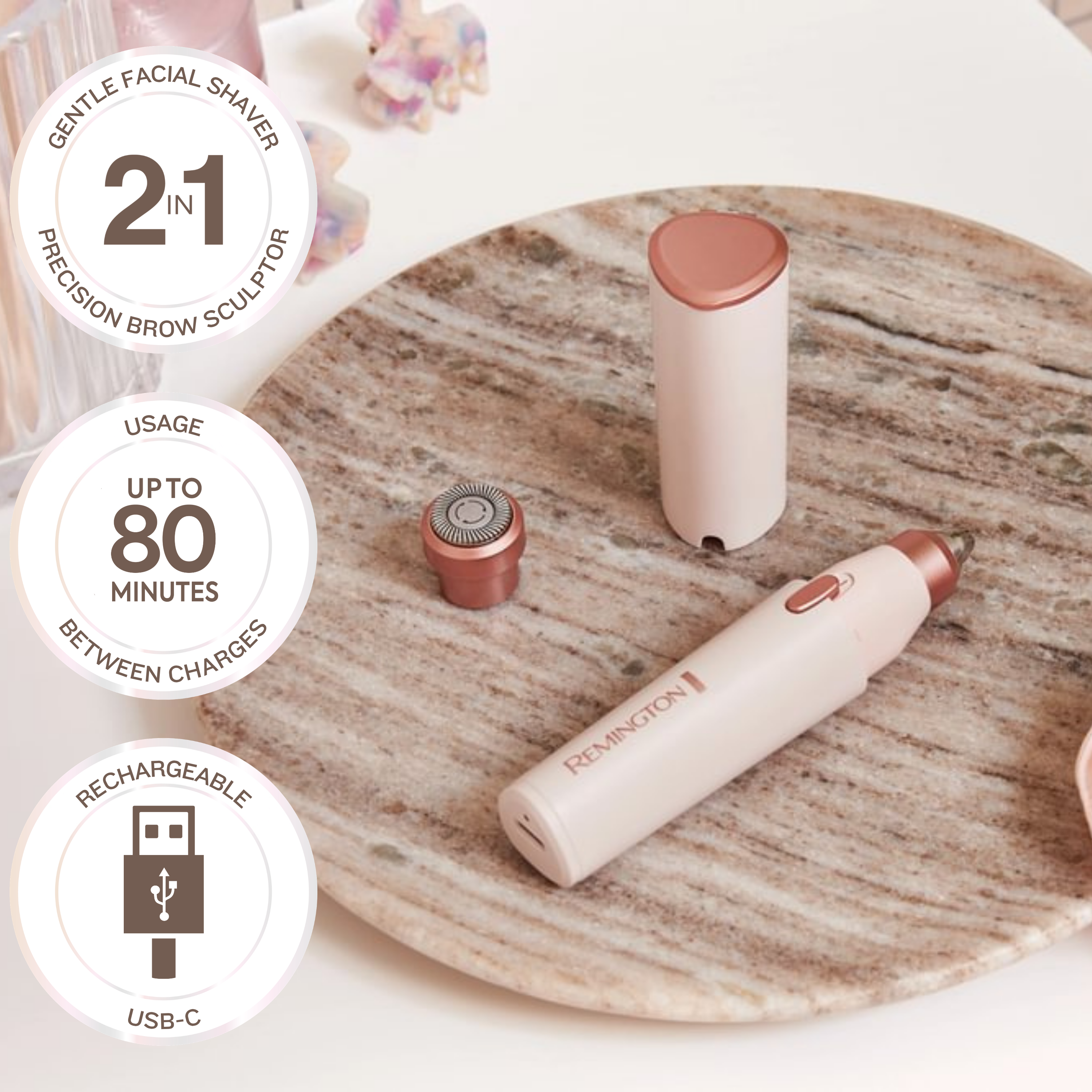 Facial Shaver with attachments and icons 