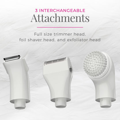 WPG4020FCDN Three interchangeable attachments for a grooming device on a light gray background.