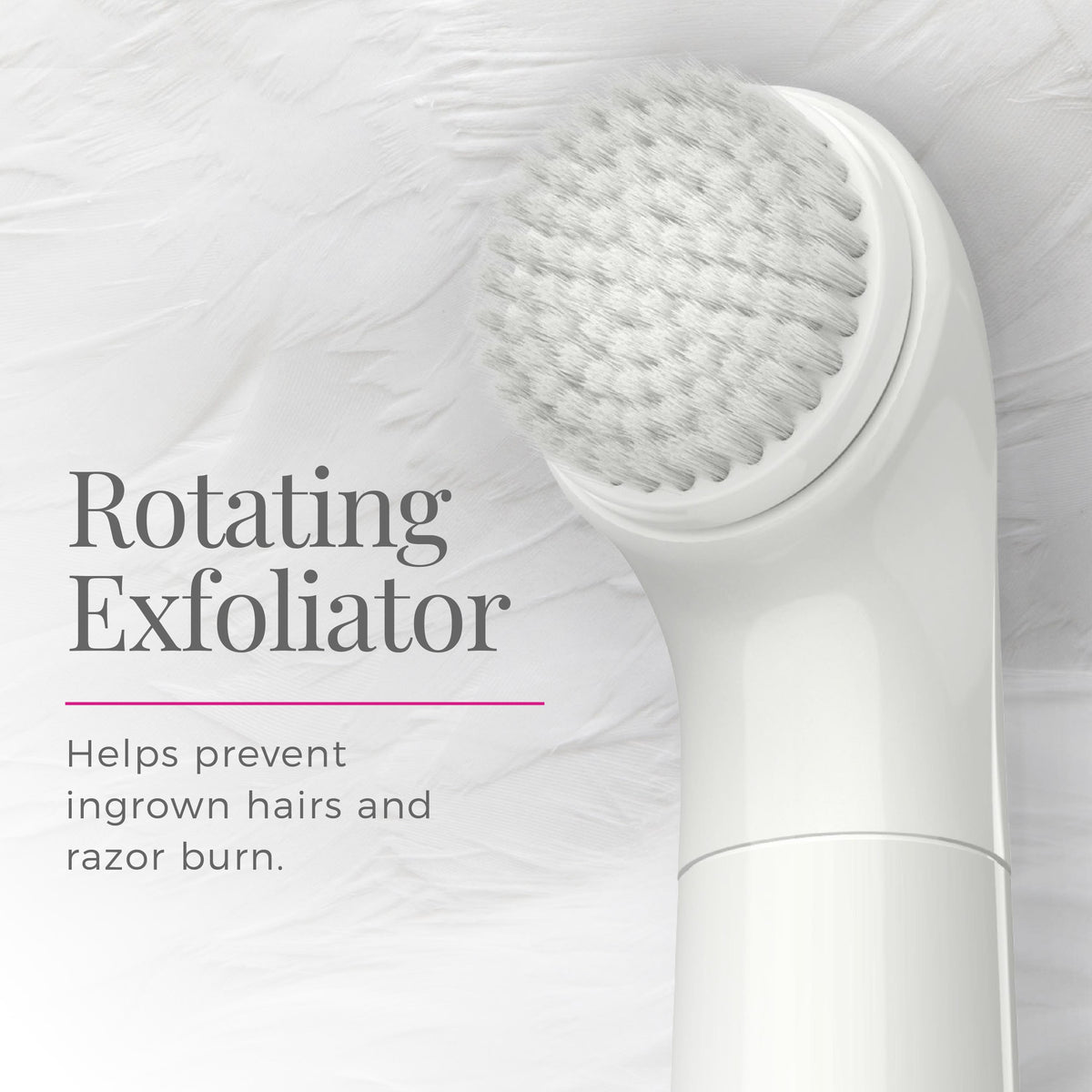 WPG4020FCDN White rotating exfoliator with text on a light gray background