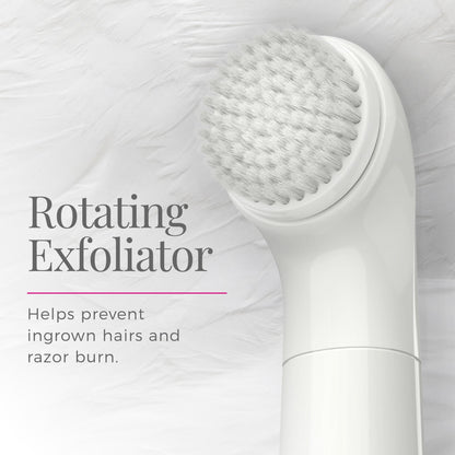 WPG4020FCDN White rotating exfoliator with text on a light gray background