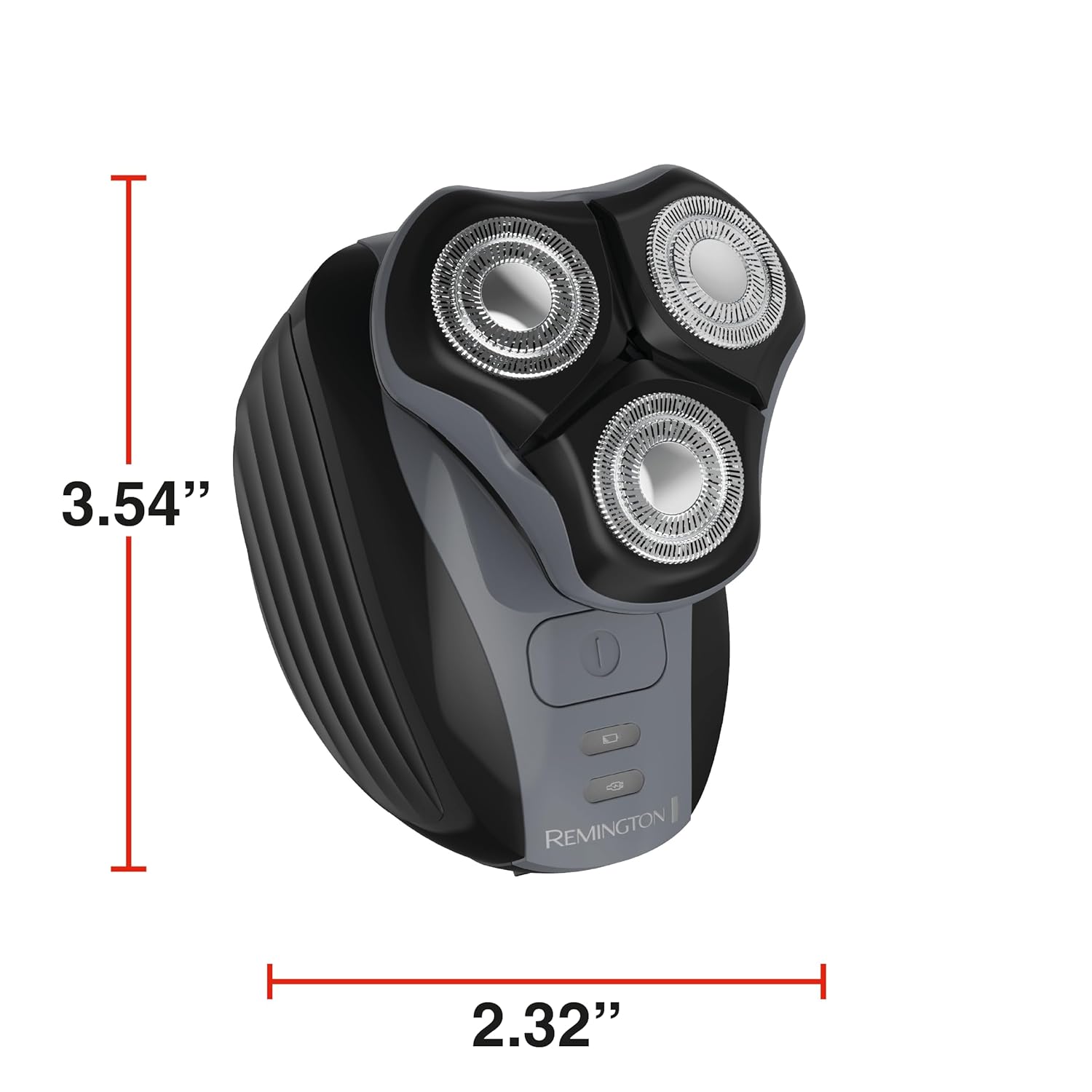 Remington electric shaver with dimensions on a white background