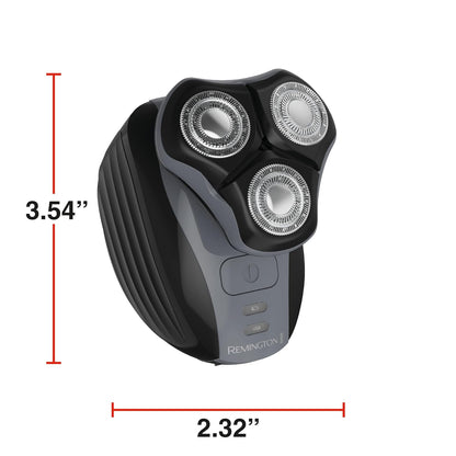 Remington electric shaver with dimensions on a white background