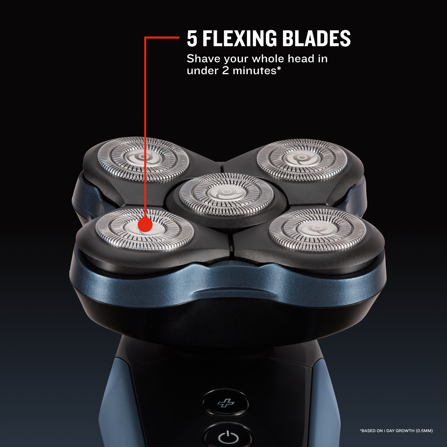 Electric shaver with five flexing blades on a black background