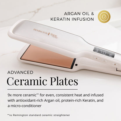 Hair straightener with Argan oil and Keratin infusion on a white background