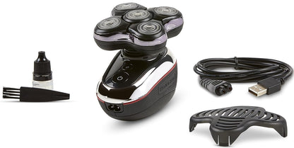 Electric shaver with attachments on a white background