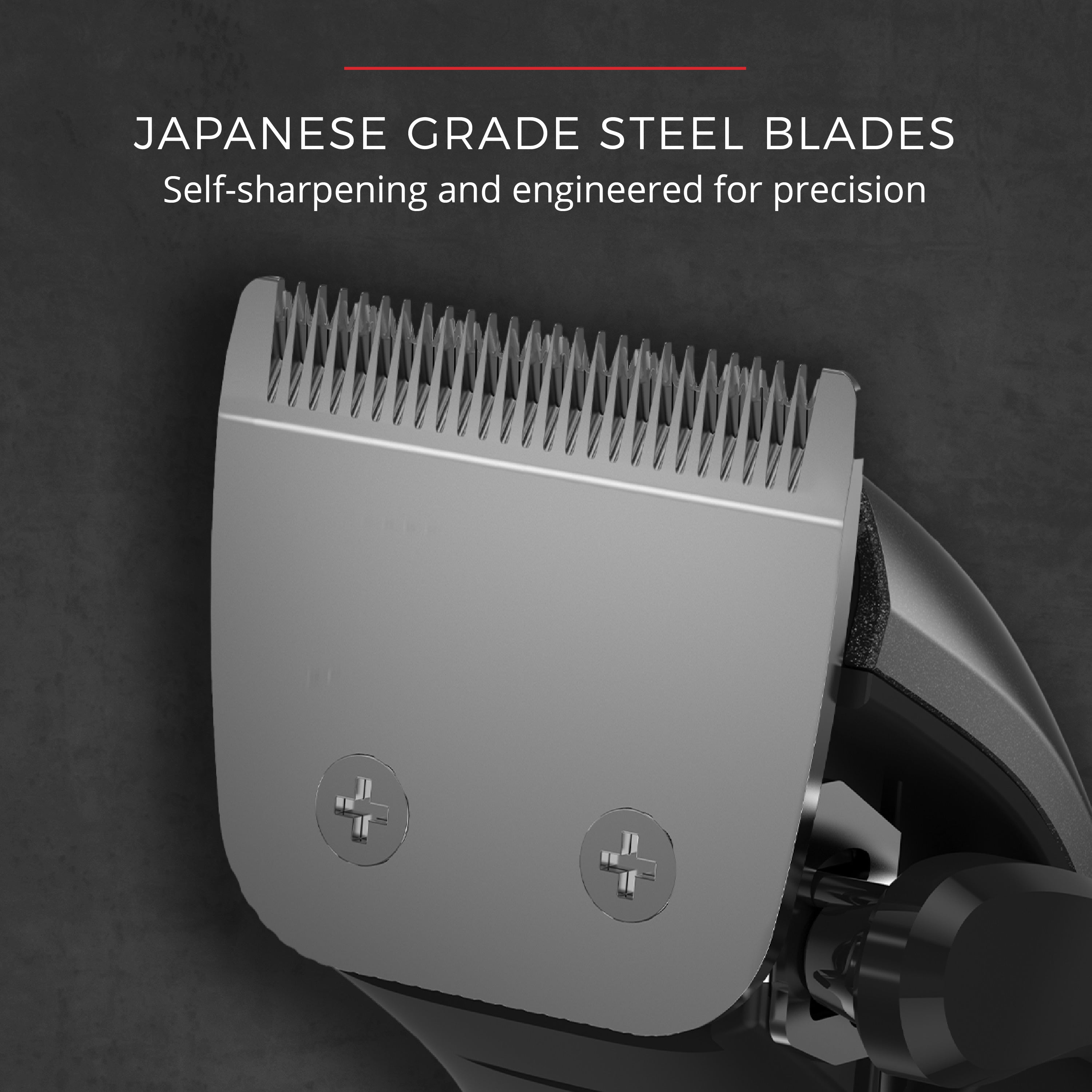 Hair clipper blade with Japanese grade steel blades on a dark background