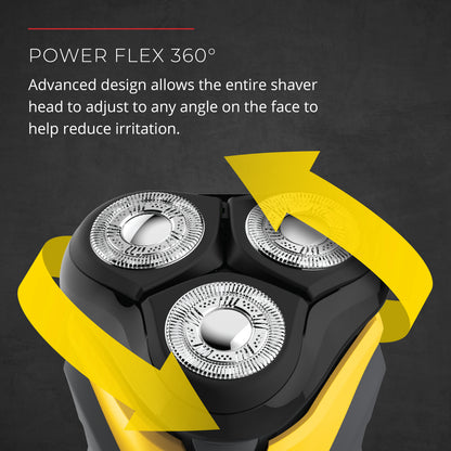 Shaver head with Power Flex 360° feature on a dark background
