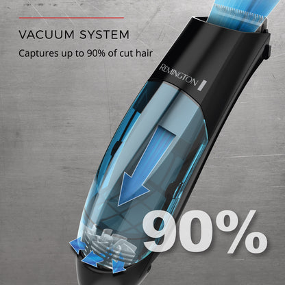 Remington hair removal device with vacuum system feature on a gray background