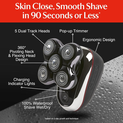 Electric shaver with features highlighted on a black background