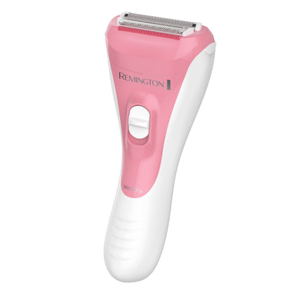 Pink and white Remington hair removal device on a white background