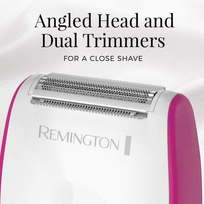 Remington shaver with angled head and dual trimmers on a white background