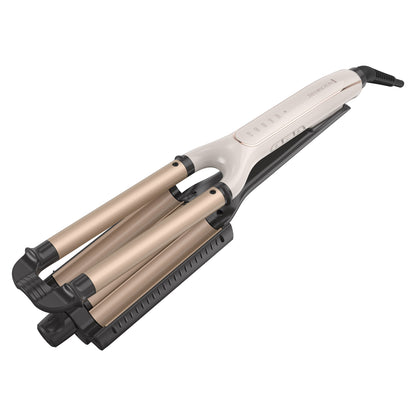 4-in-1 Adjustable Waver on white top view with digital temperature settings
