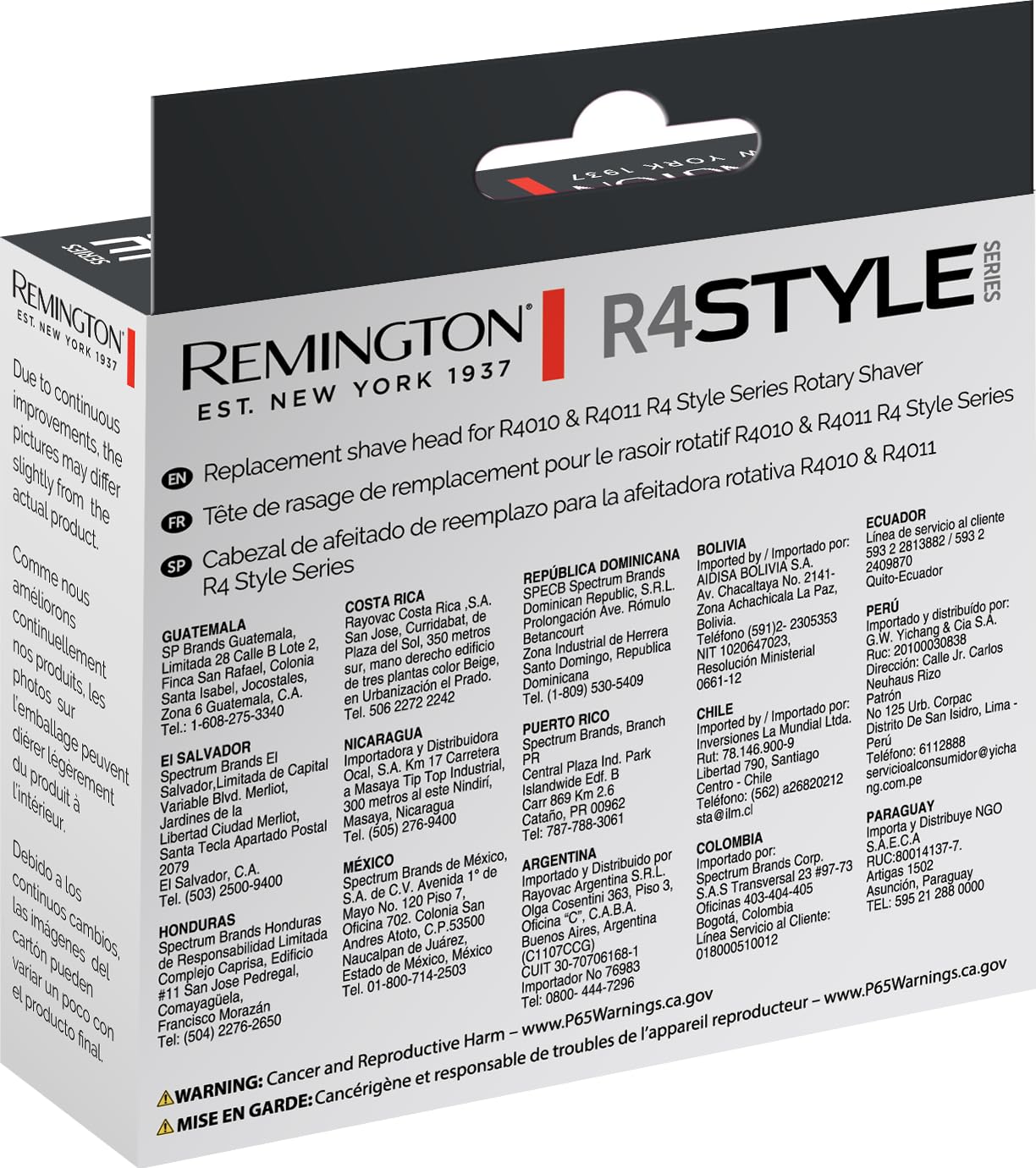 Remington R4 Style Series rotary shaver packaging with text and branding.
